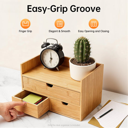 Bamboo Desktop Organizer with 3 Drawers.