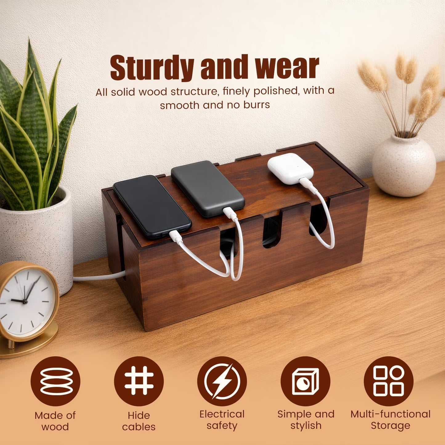 Handcrafted Solid Wood Cable Management Box,Wooden Cord Organizer.