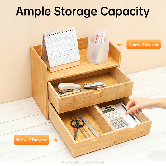 Bamboo Desktop Organizer with 3 Drawers.