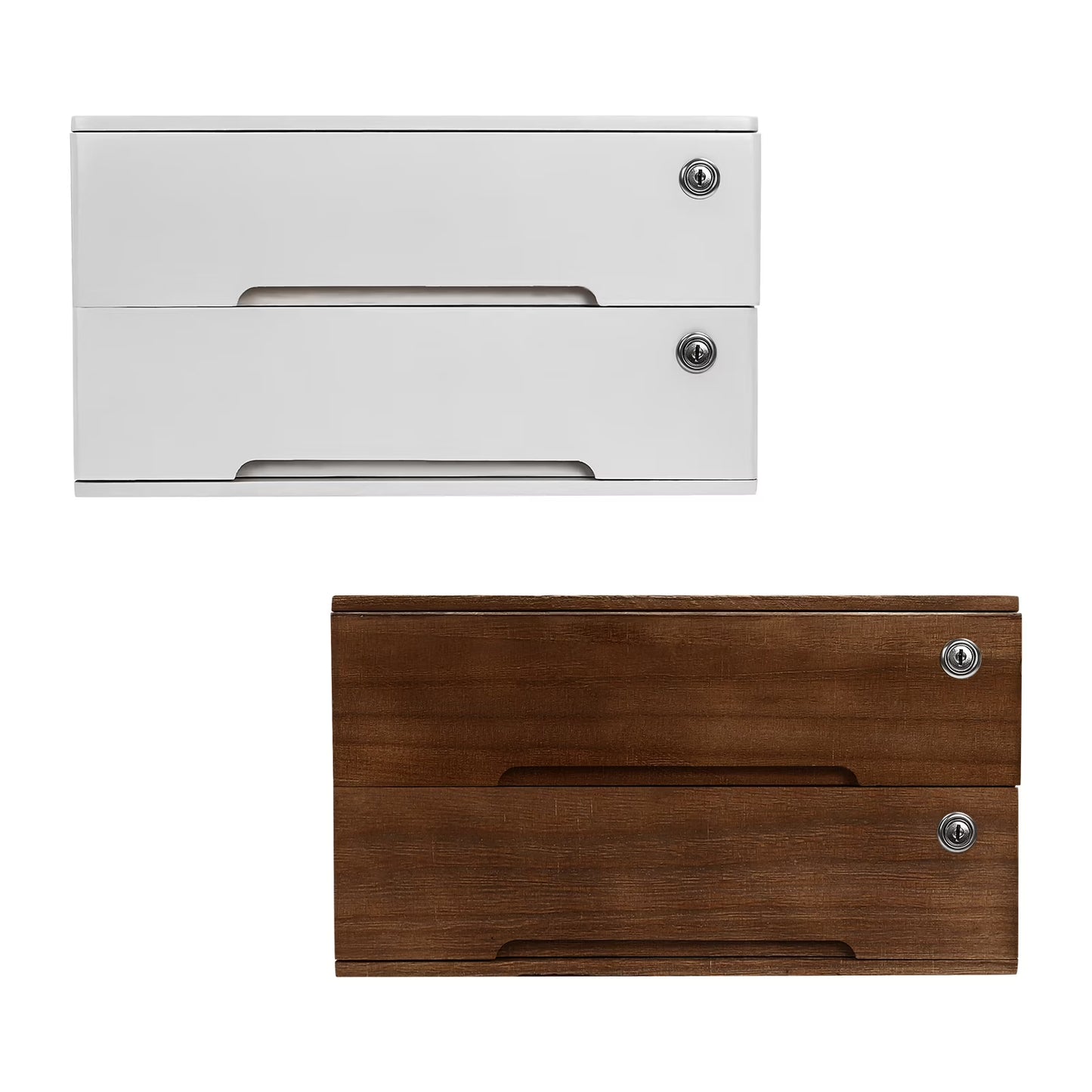 Wooden Desktop Storage Box, 2-Drawer Organizer with Lock