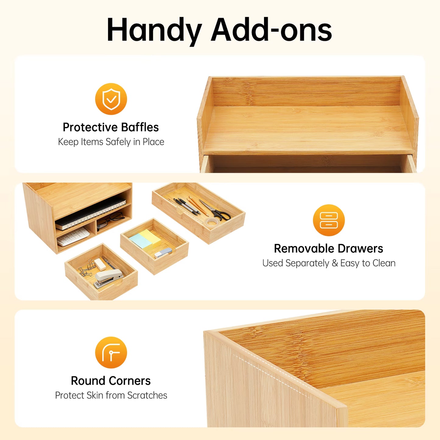 Bamboo Desktop Organizer with 3 Drawers.