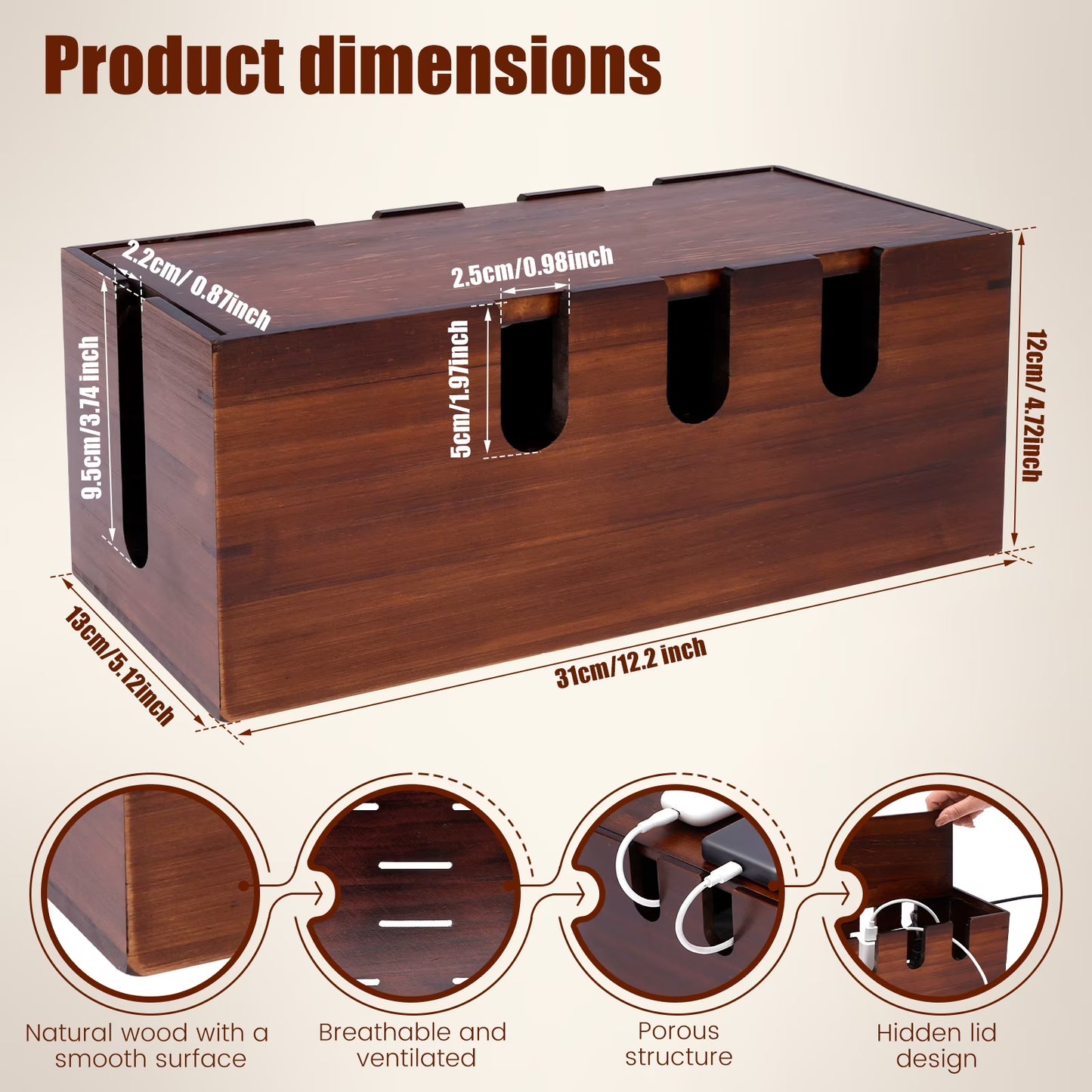 Handcrafted Solid Wood Cable Management Box,Wooden Cord Organizer.