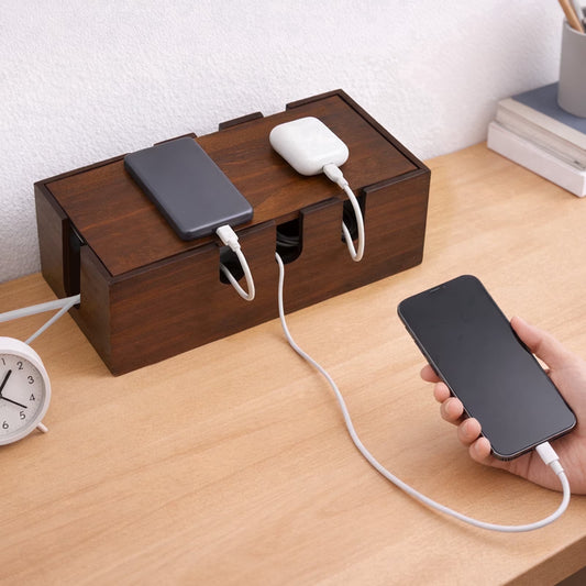 Handcrafted Solid Wood Cable Management Box,Wooden Cord Organizer.