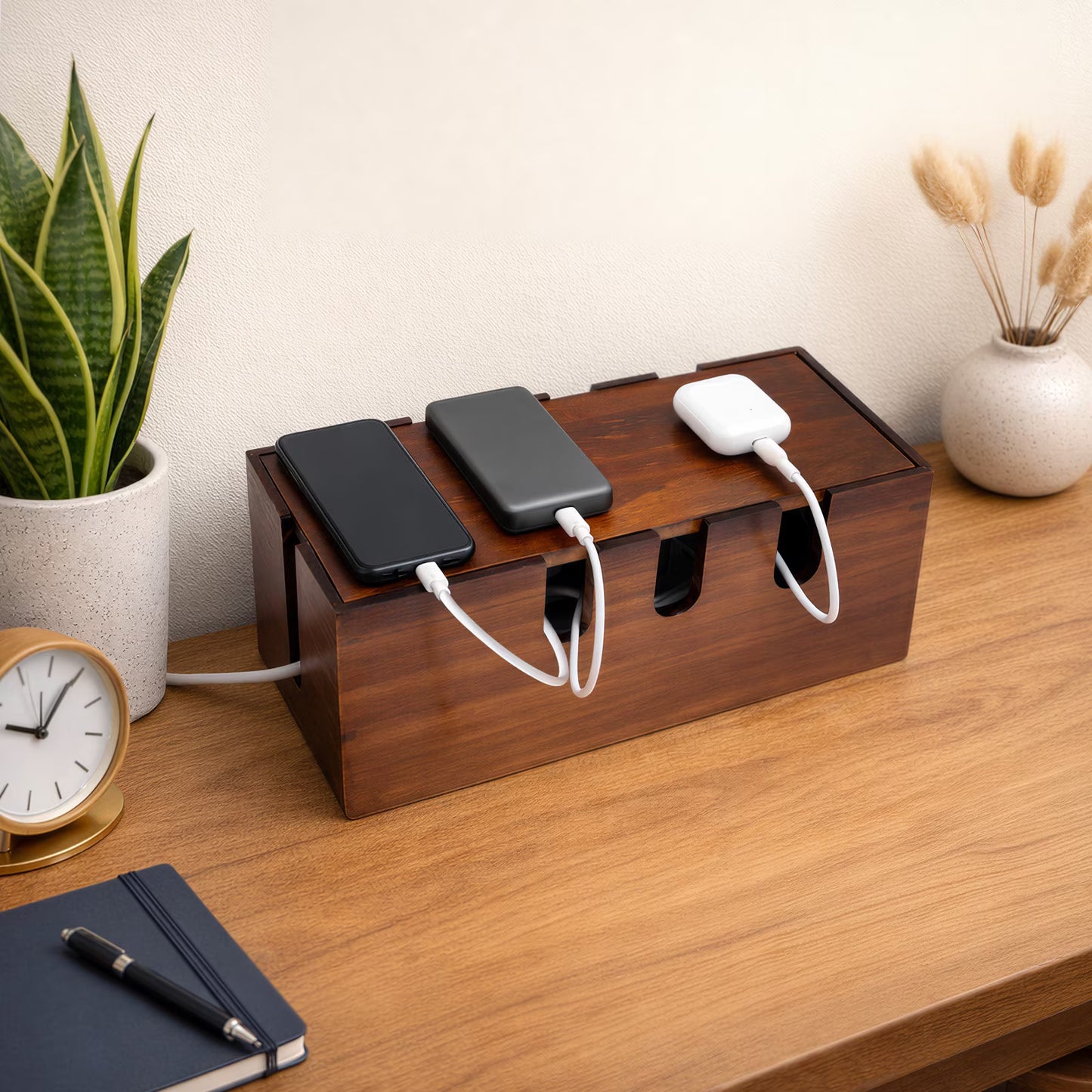 Handcrafted Solid Wood Cable Management Box,Wooden Cord Organizer.