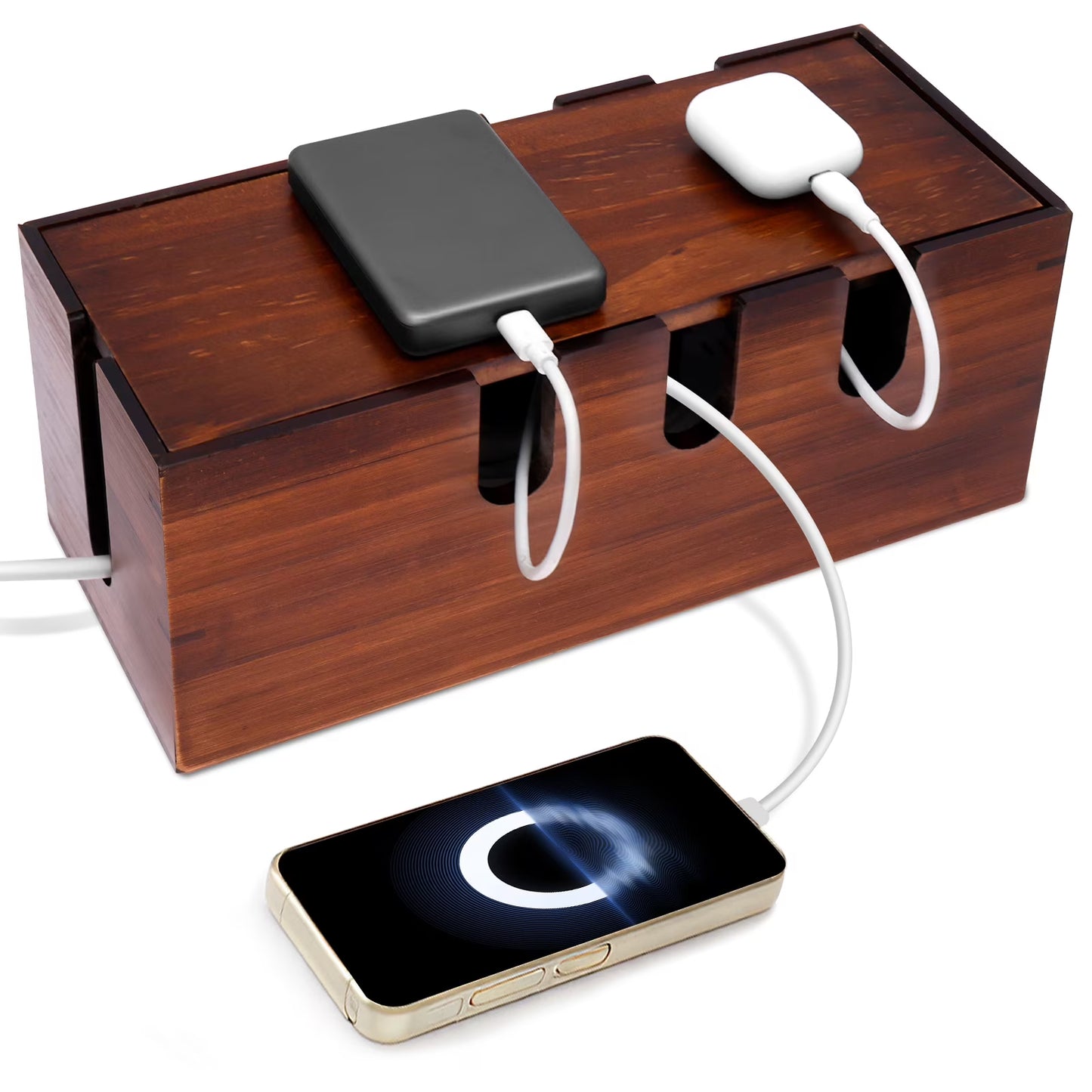 Handcrafted Solid Wood Cable Management Box,Wooden Cord Organizer.